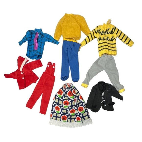 Other - Vintage Doll Clothes Barbie size Long Sleeve Shirts Pants Skirt Overalls Winter